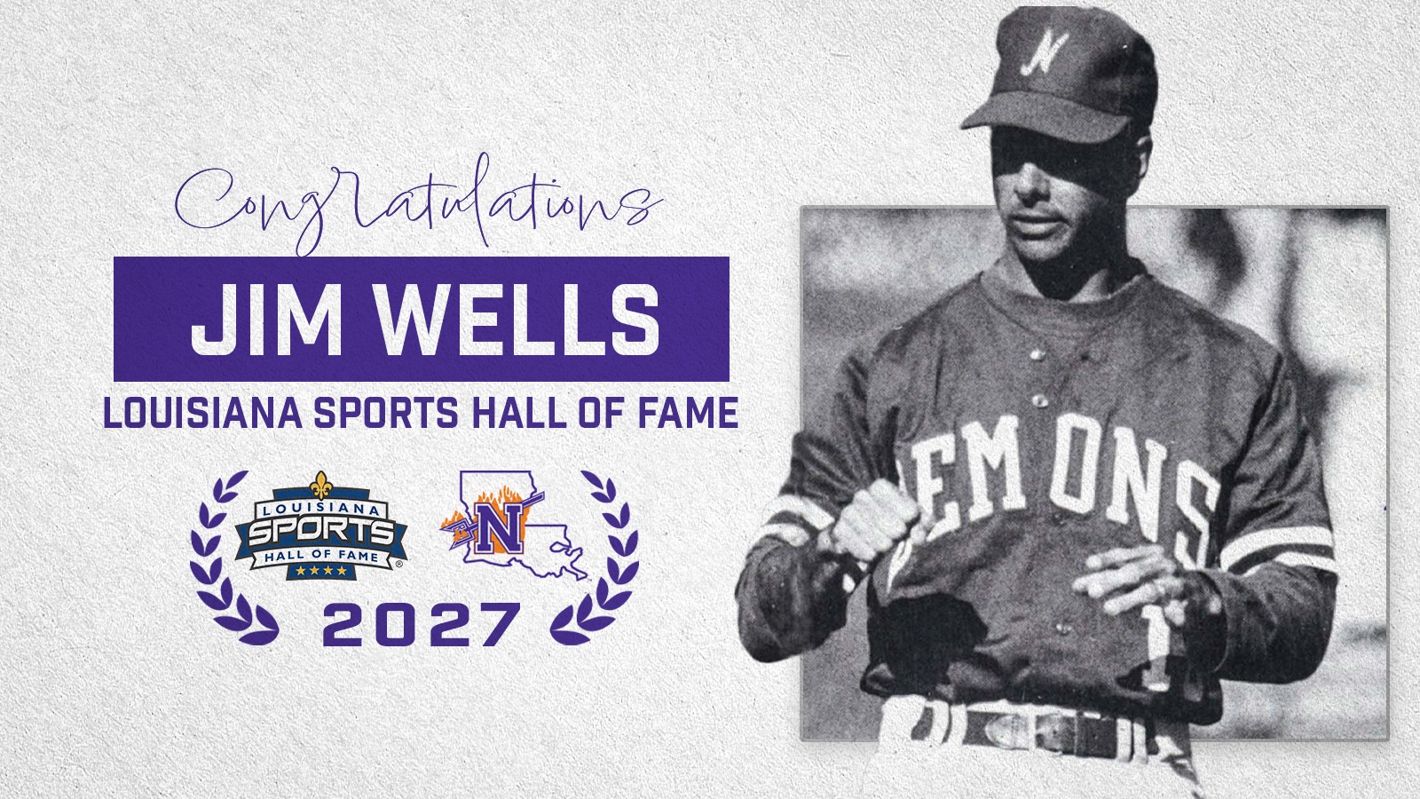 Graphic announcing Jim Wells' selection to the Louisiana Sports Hall of Fame