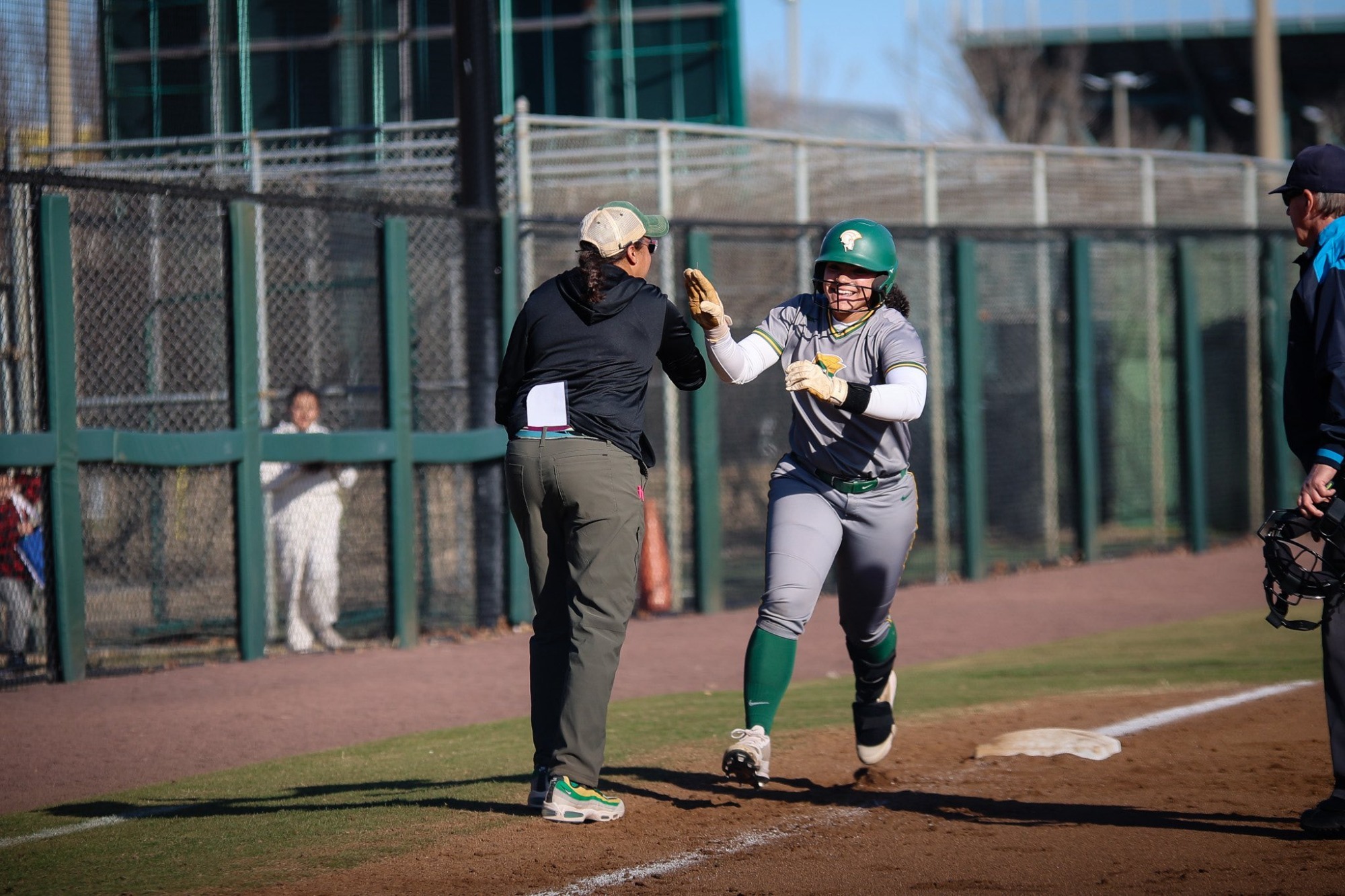 Matthews and Michalak celebrate a homerun hit
