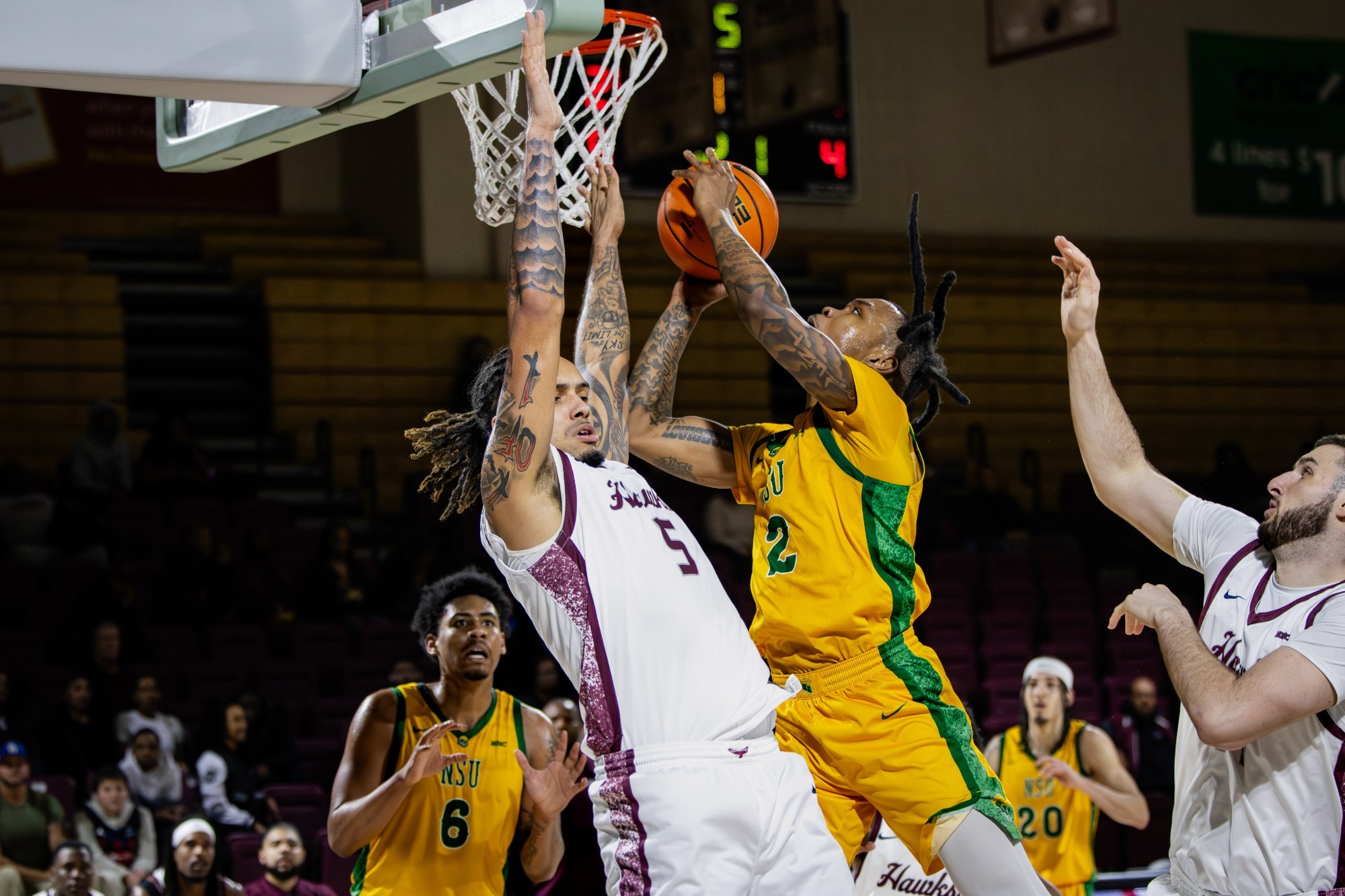 Elijah Jamison driving layup at UMES
