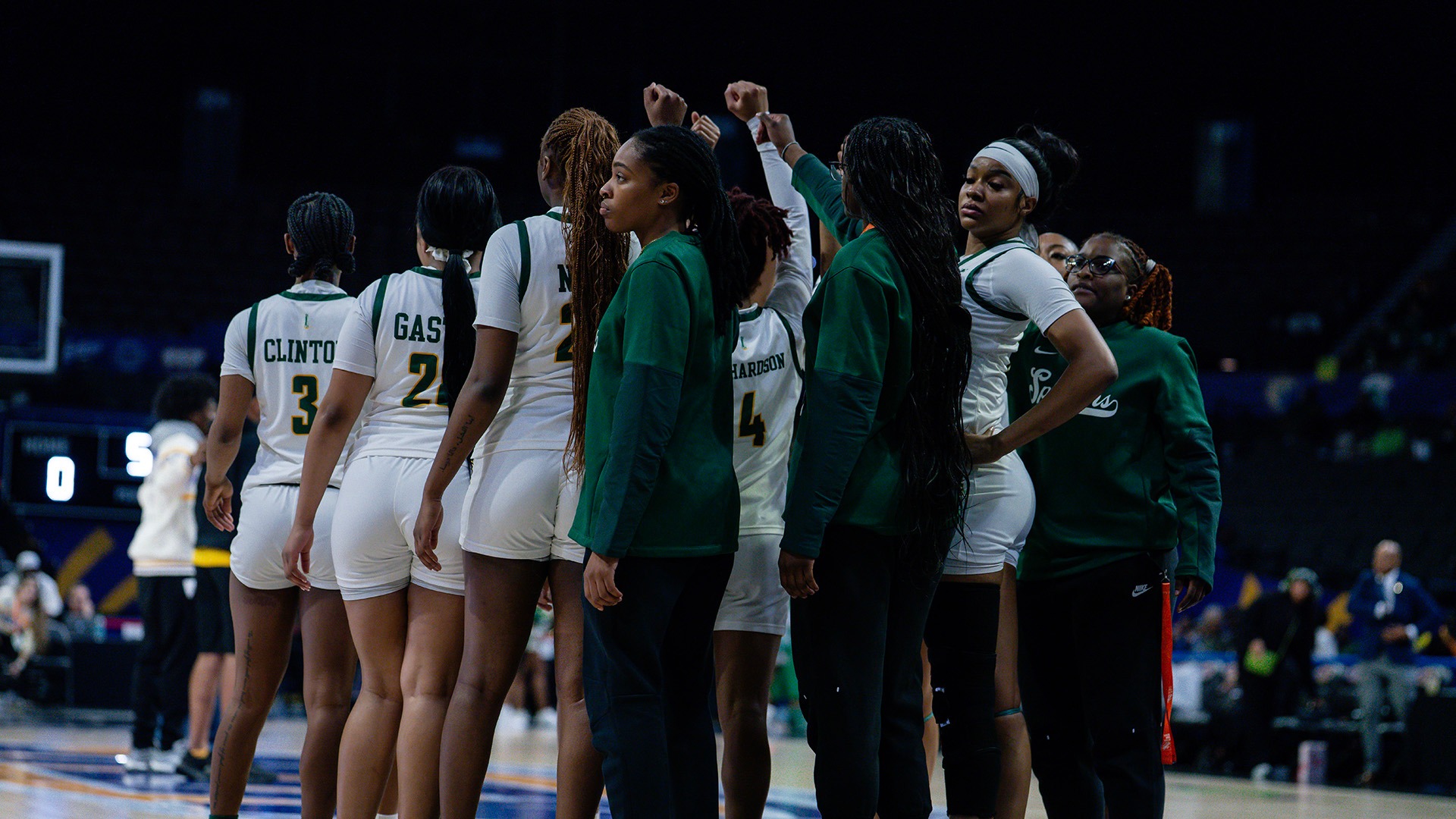 Norfolk State women's basketball huddle 
