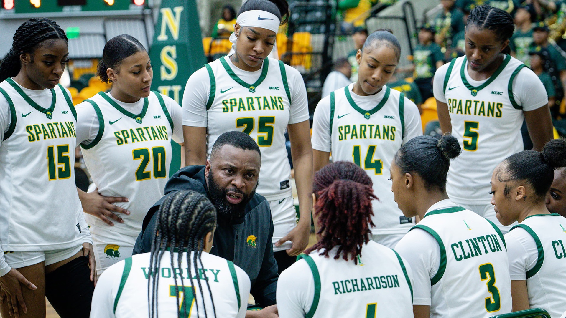 NSU Women's Basketball huddle