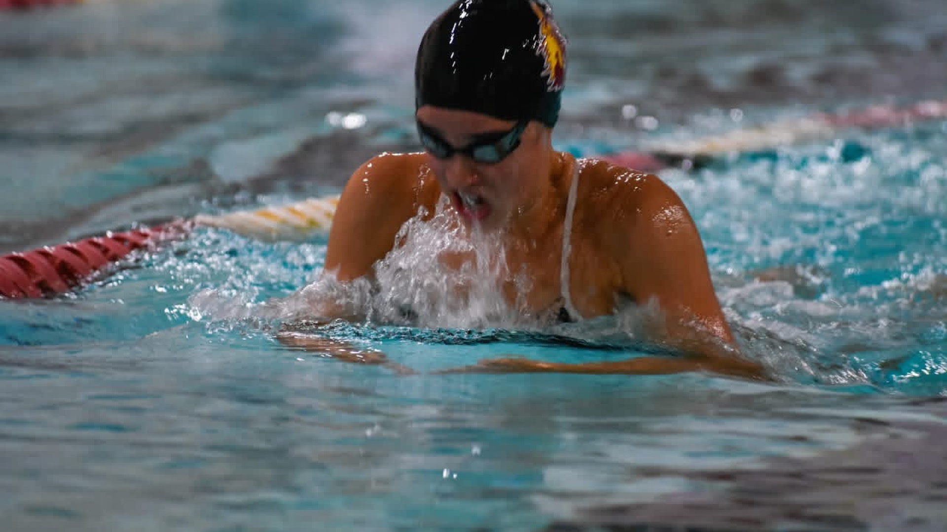 Northern State athlete coming up for a breath during a race in NSU's victory over UJ.