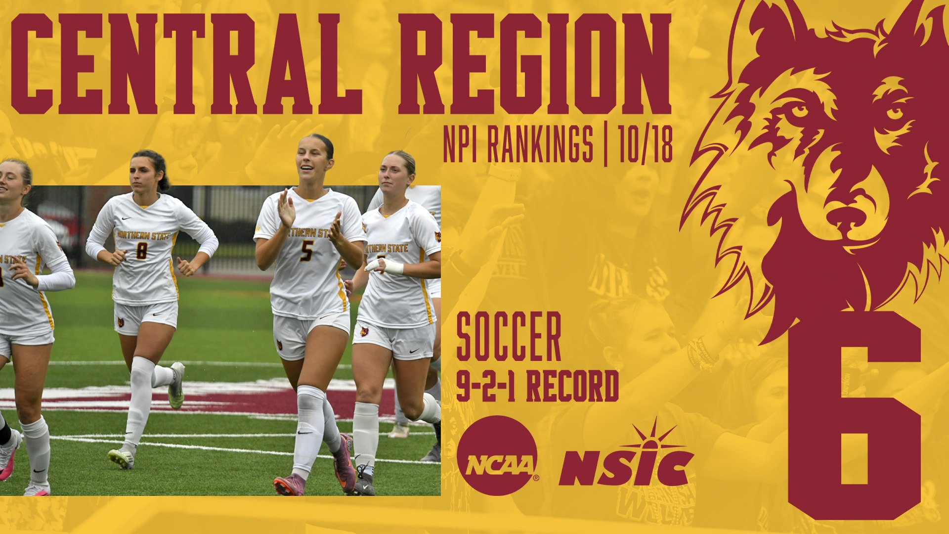 Northern State soccer ranked No. 6 in the NCAA Central Region NPI rankings on Oct. 18 with a 9-2-1 record.