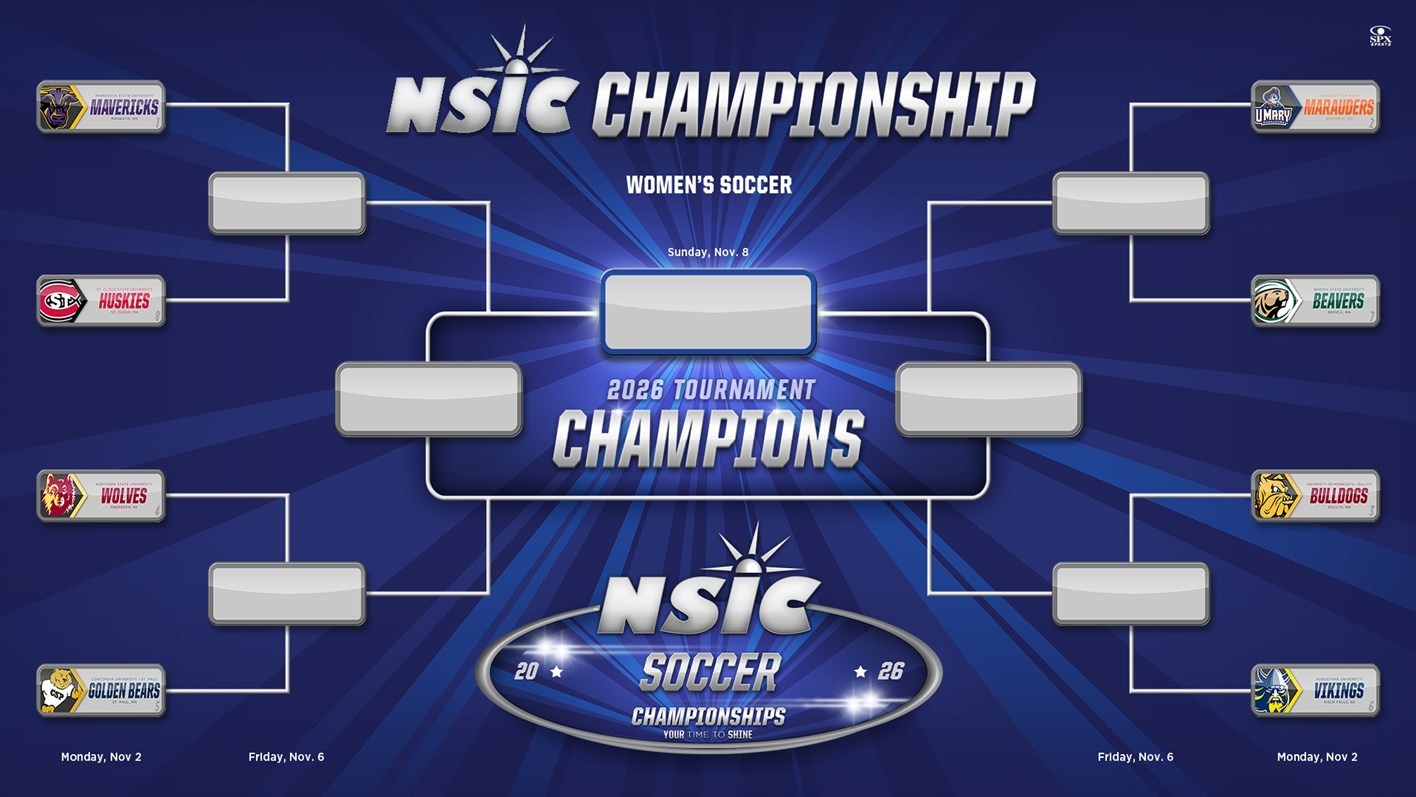 2026 NSIC Women’s Soccer Championship bracket showing Northern State as the No. 4 seed. Quarterfinals begin Nov. 2, semifinals are Nov. 6, and the championship match is Nov. 8.