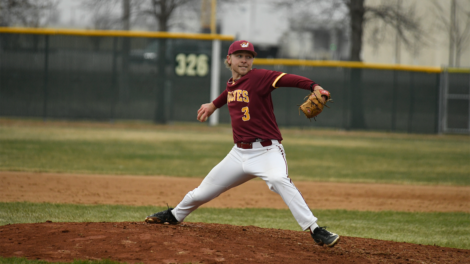 Tyler Boyum on the mound late in game as baseball faces Augustana