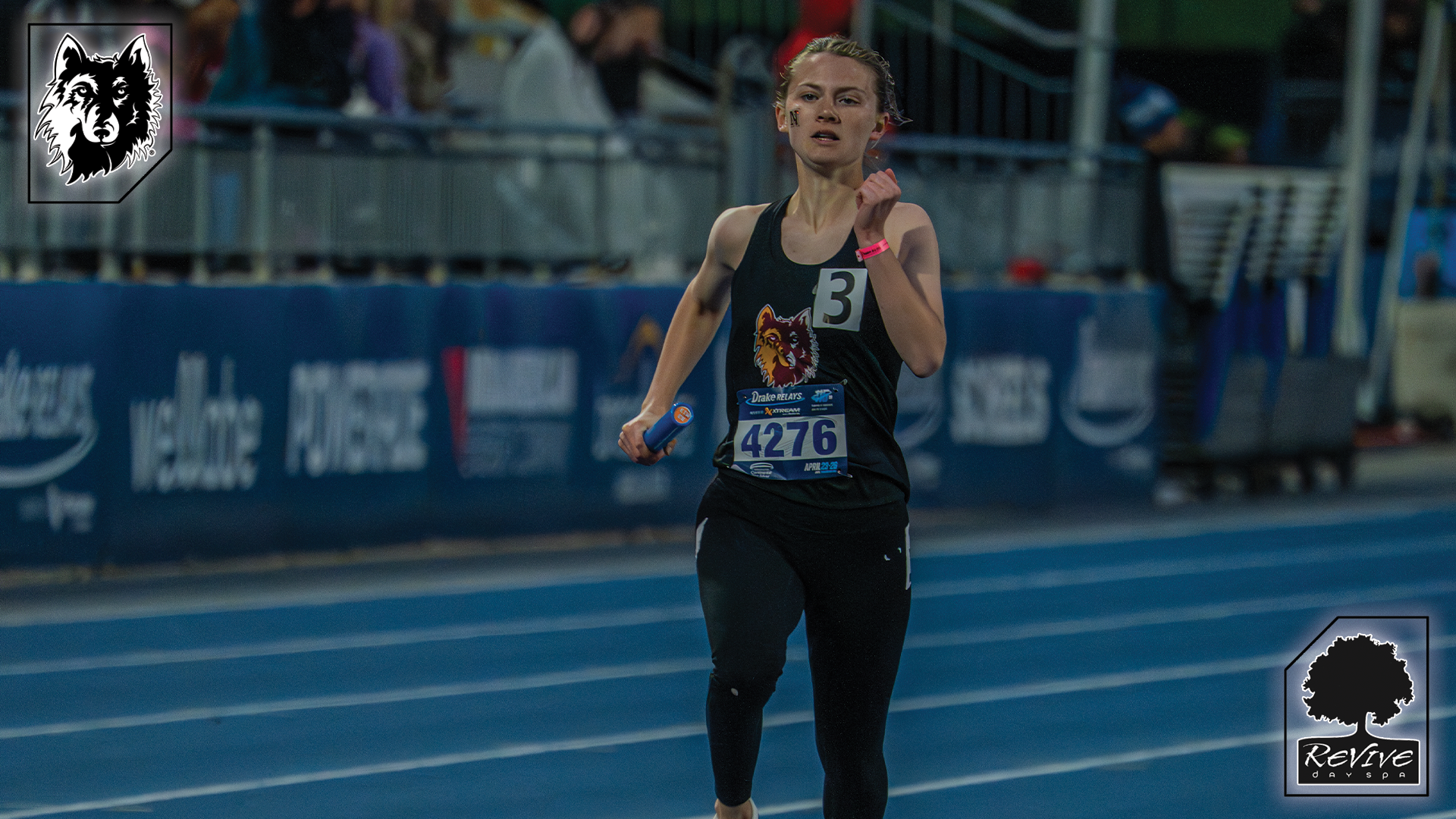 Anna Sckachenko running the third leg of the 4x100m at the Drake Relays