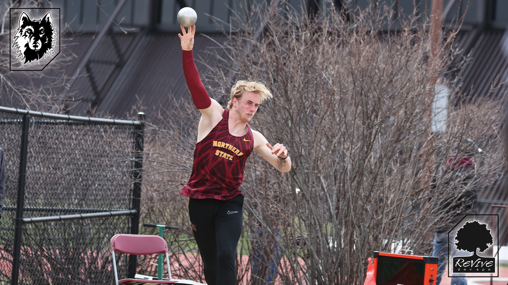 Brener Conrad mid throw for the men's decathlon shot put