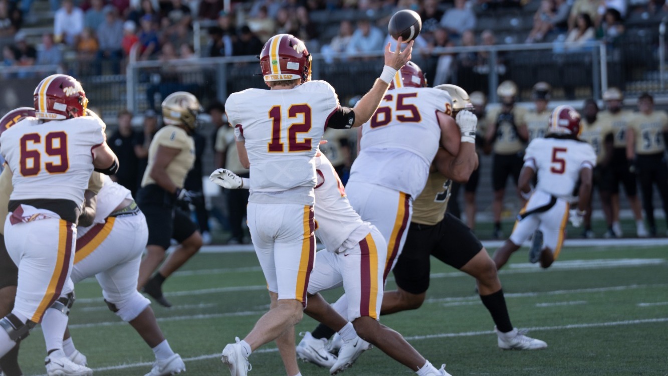 Ty Englehart drops back to pass against Southwest Minnesota State