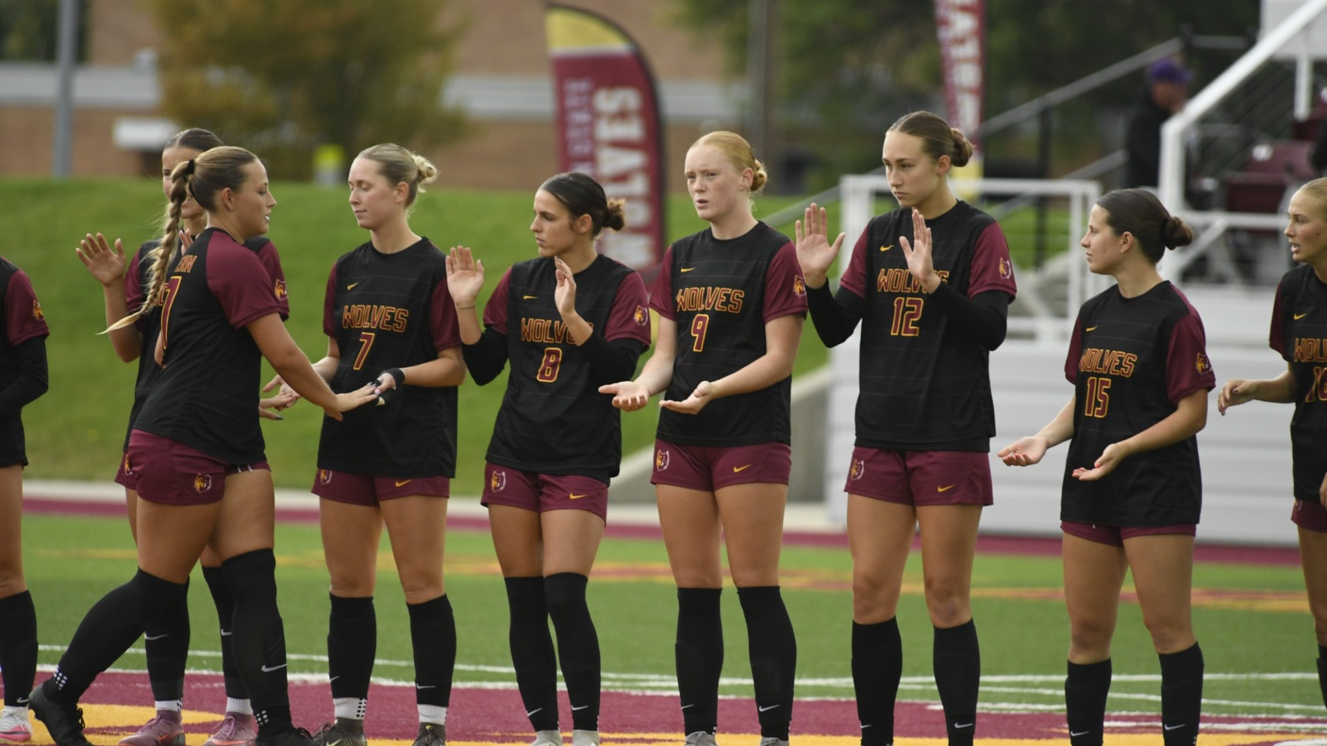 The NSU Wolves starters getting ready for their match up against Minnesota State on Sept. 20.