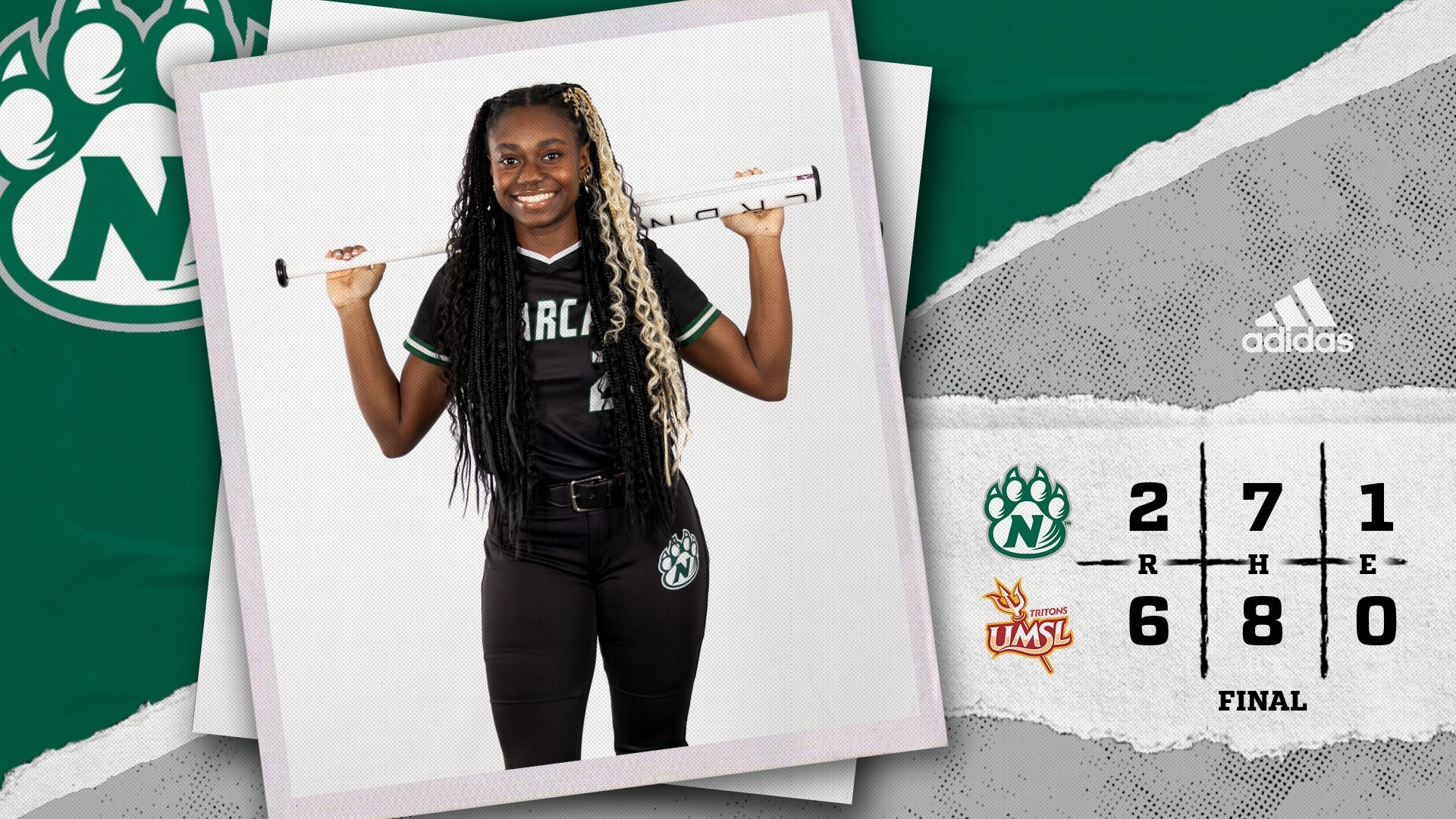 UMSL 6, NW 2 - softball final score graphic