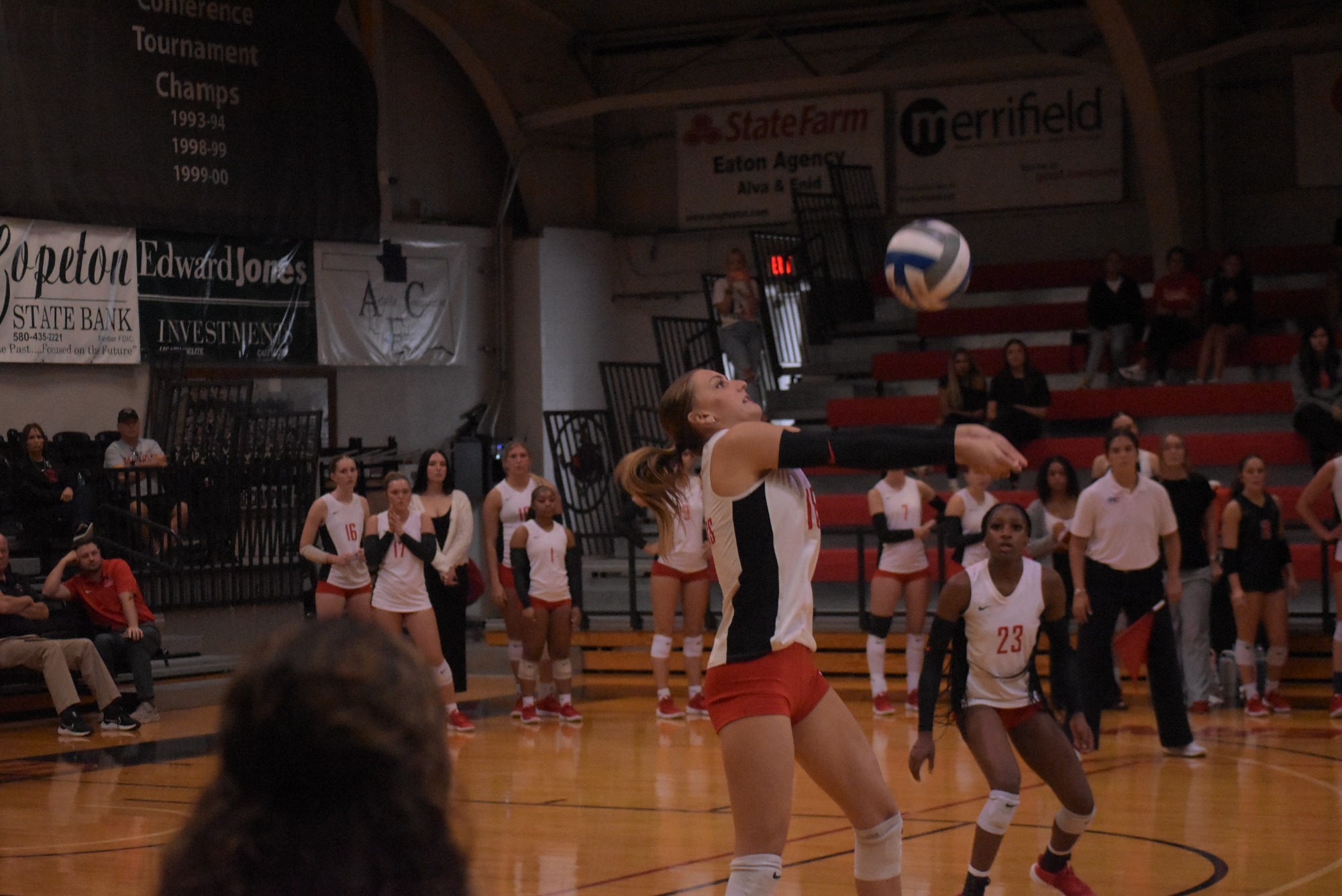 Northwestern Volleyball player hitting the ball