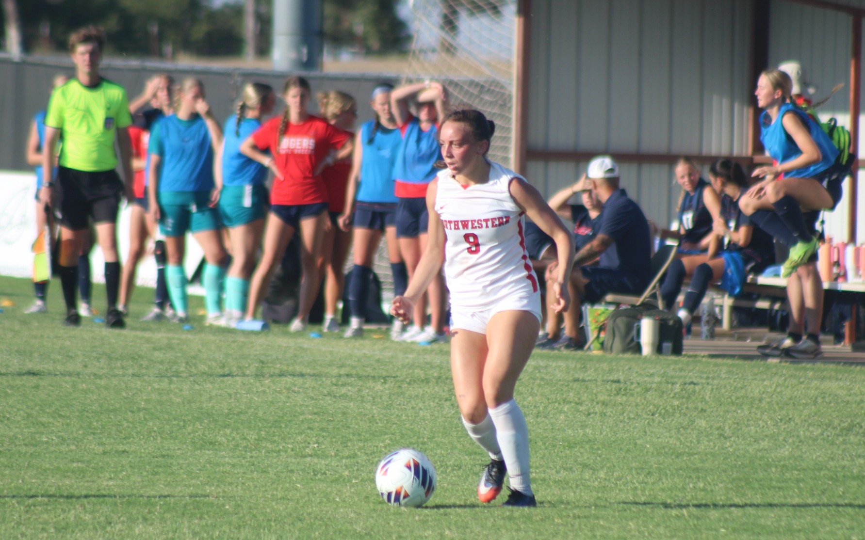 Northwestern soccer player Alyssa Hotze dribbles the ball