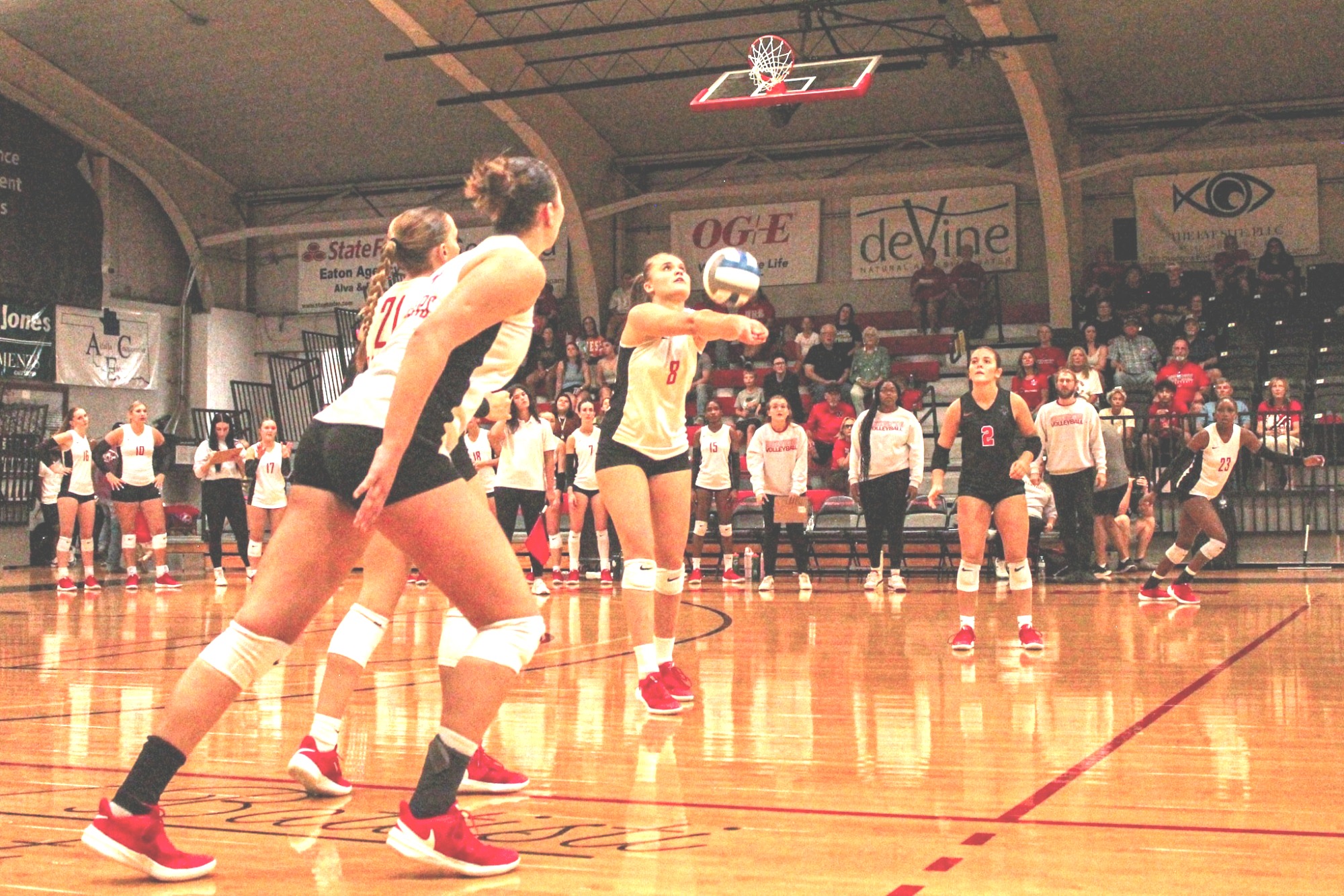 Volleyball player passing a ball