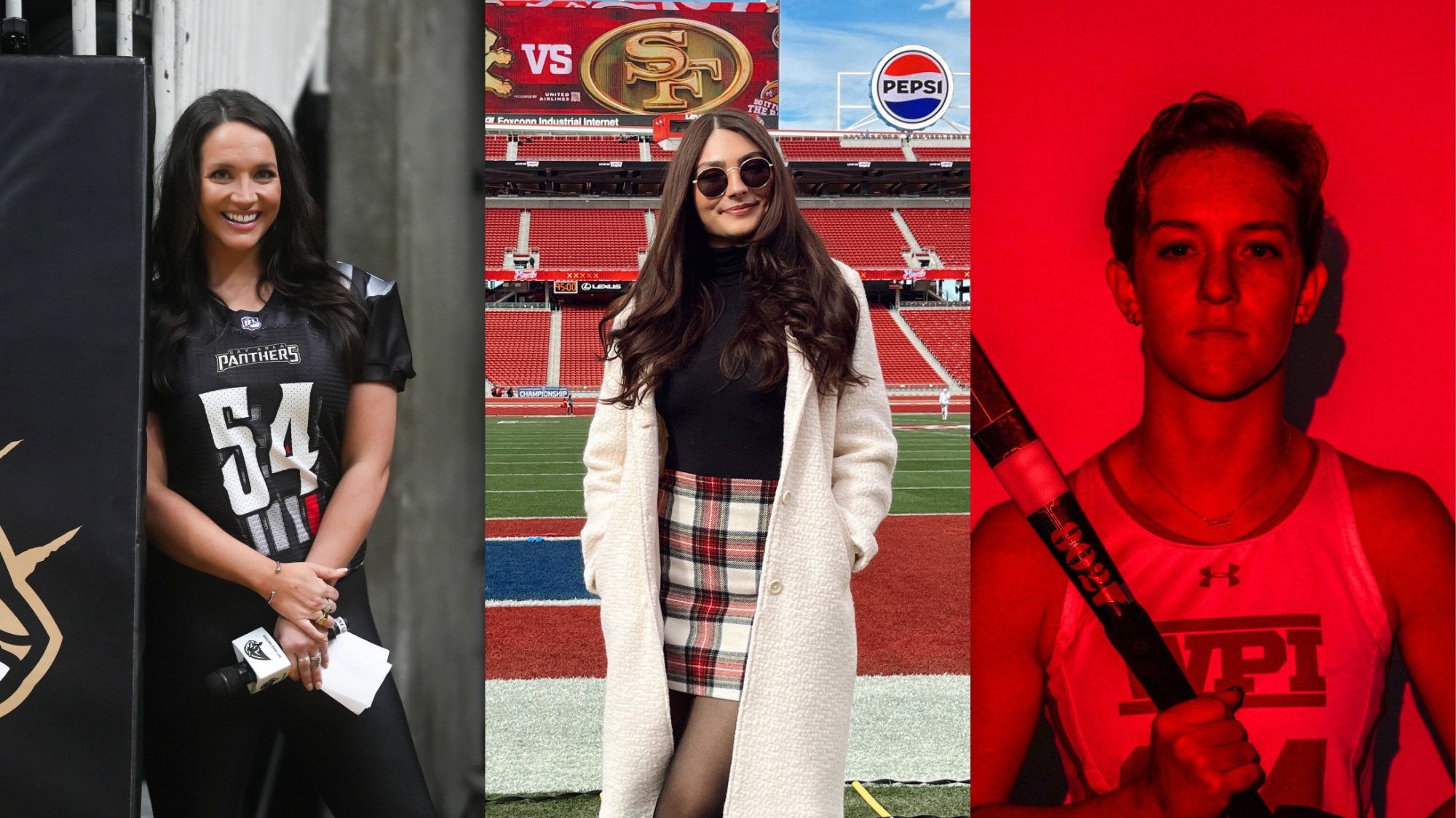 National Girls and Women in Sports Day - A graphic made up of three photos of females within the sports field 