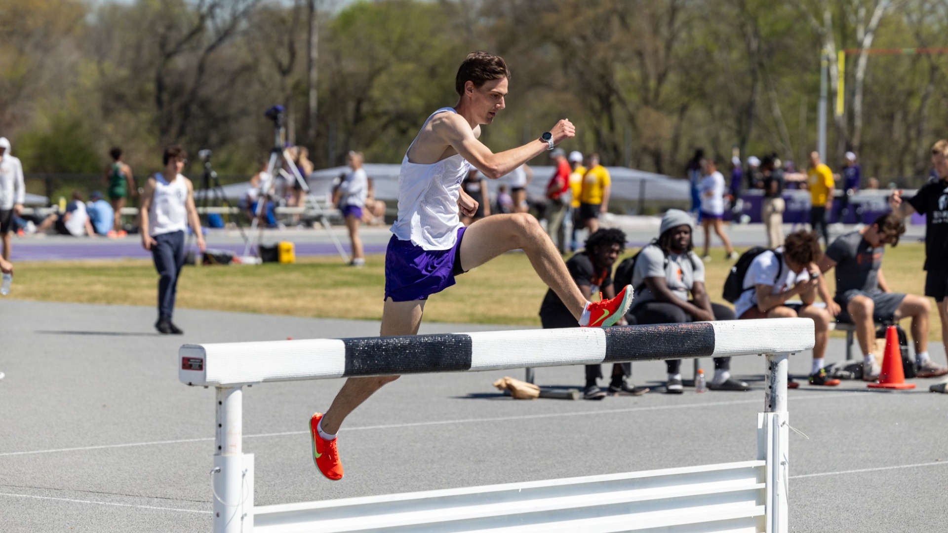 Caleb Greenwich running Steeplechase at Ouachita Invitational