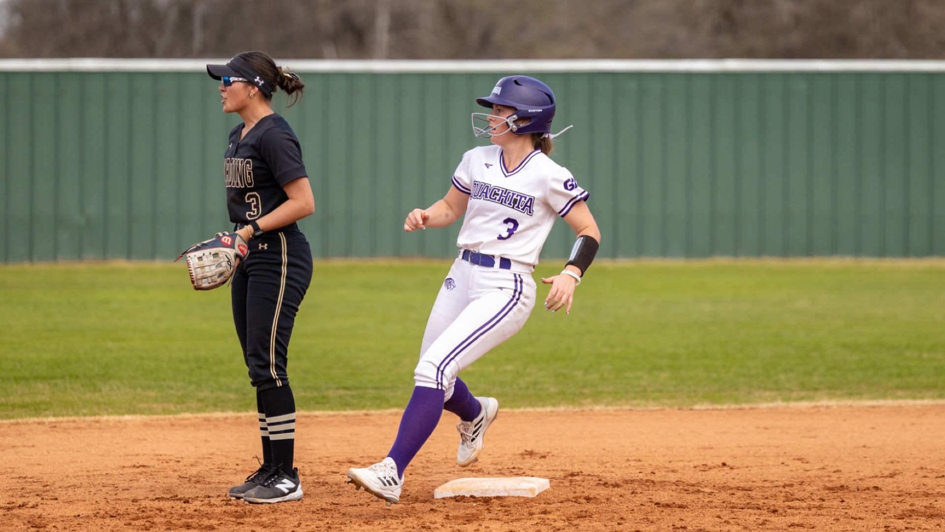 Morgan Uher rounding second base vs Harding