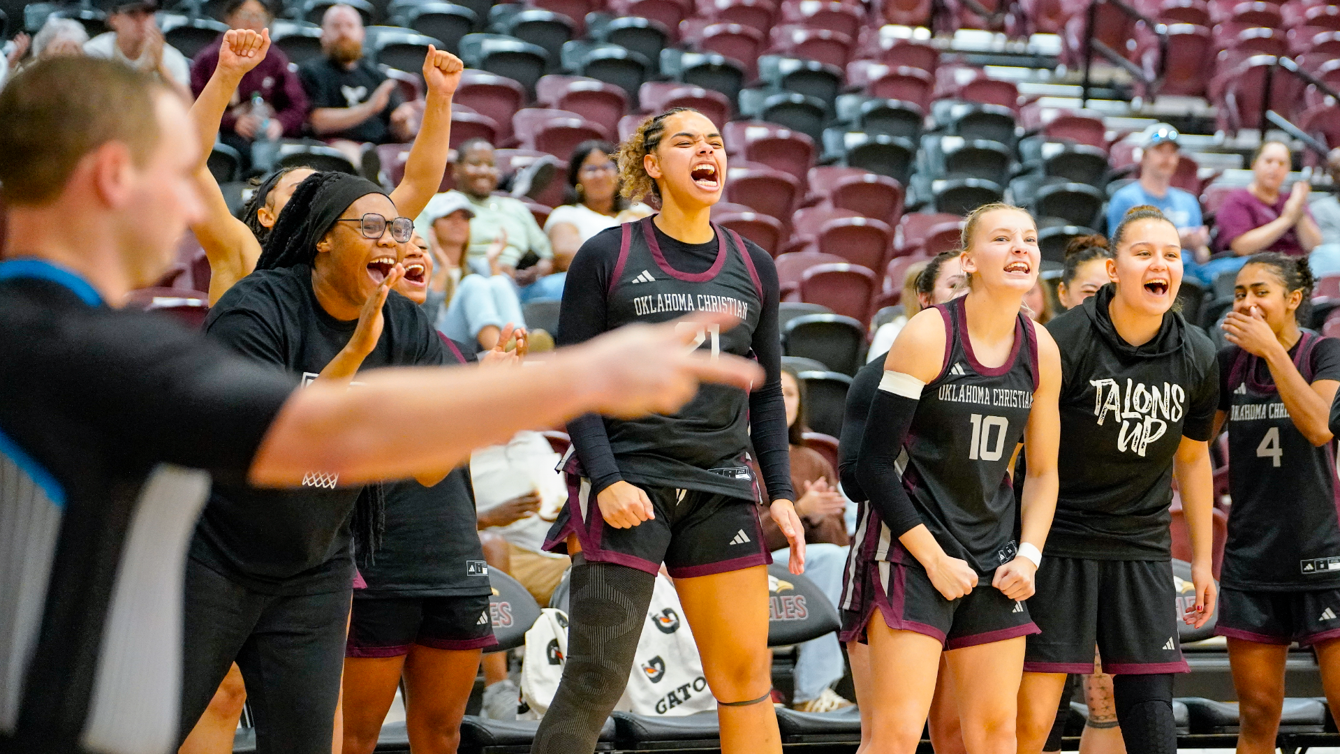 OC WBB Bench celebrating