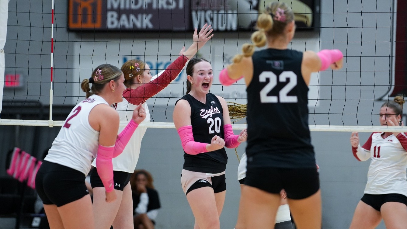 Jenna McClure celebrates a point against SNU