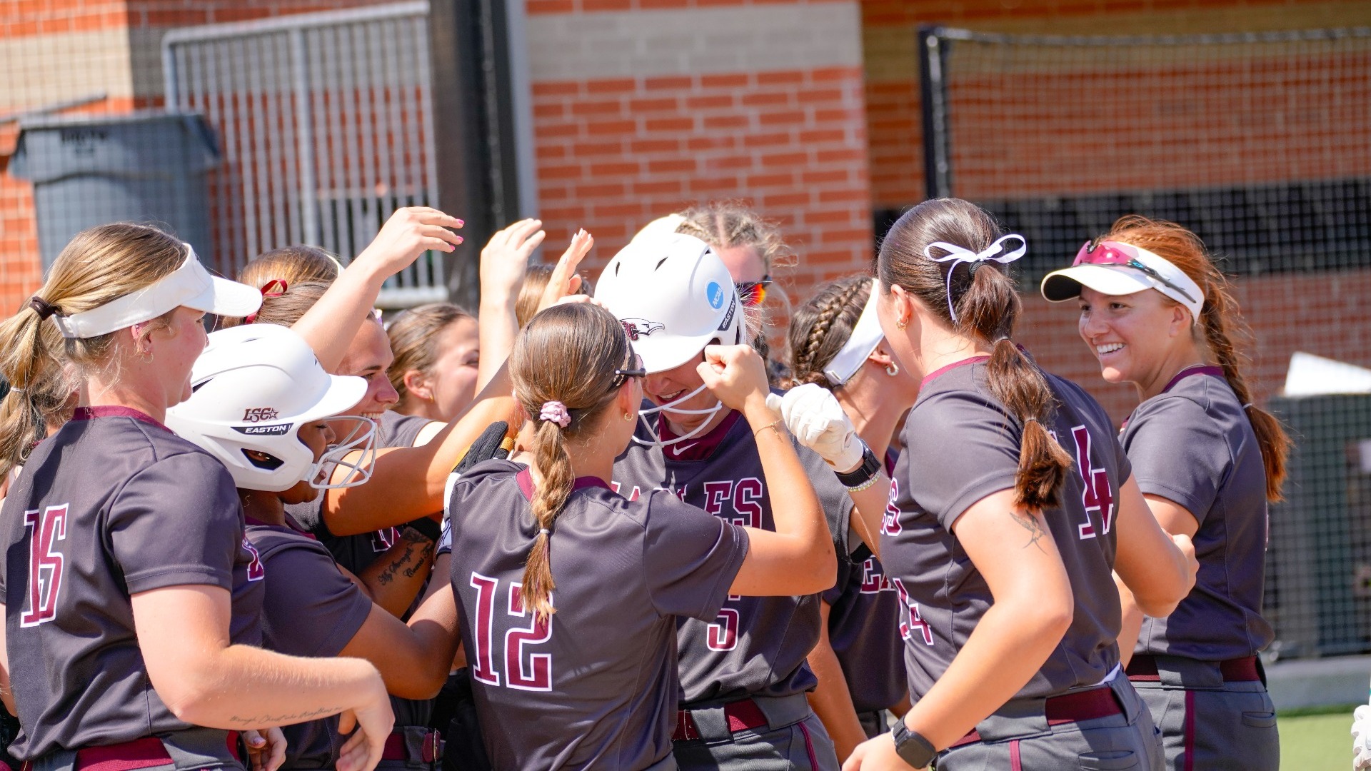 Softball celebrating at home plate