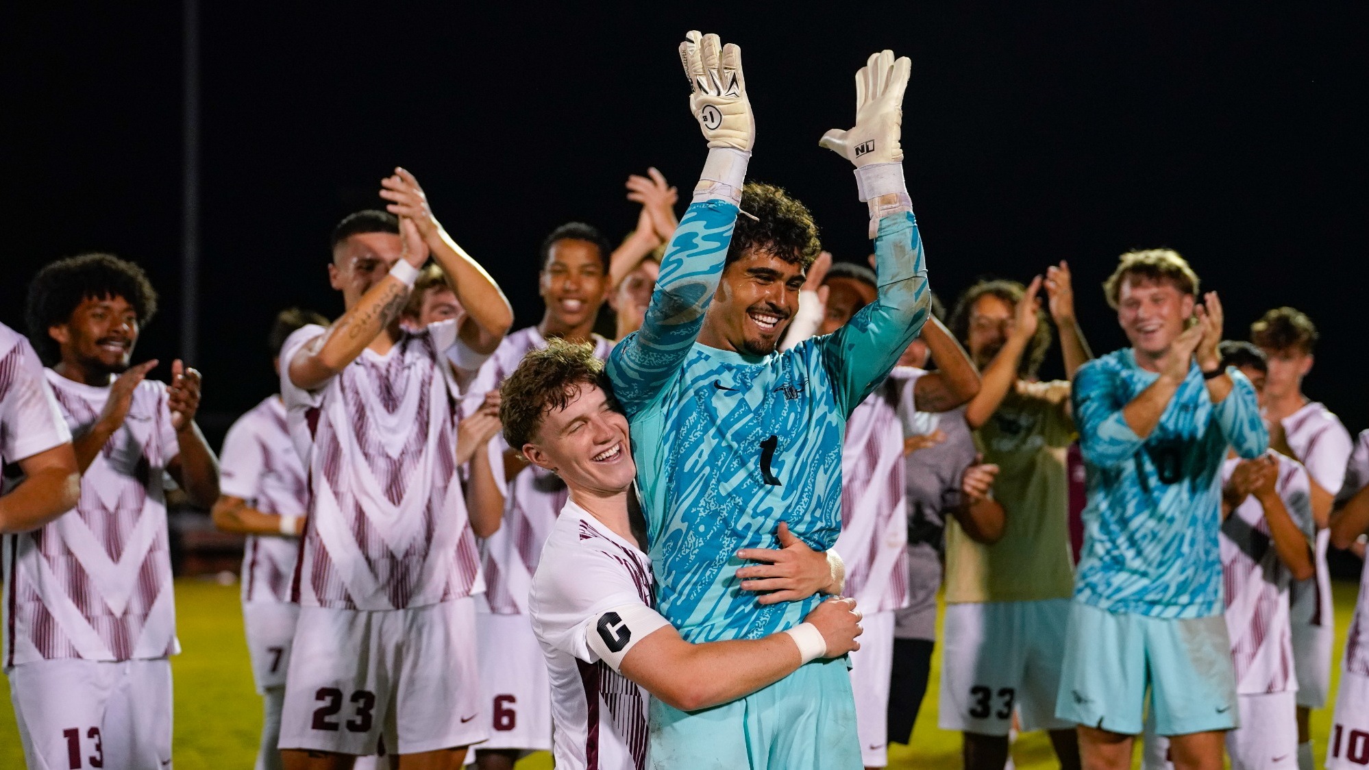 Celebrating a clean sheet and a home opener win