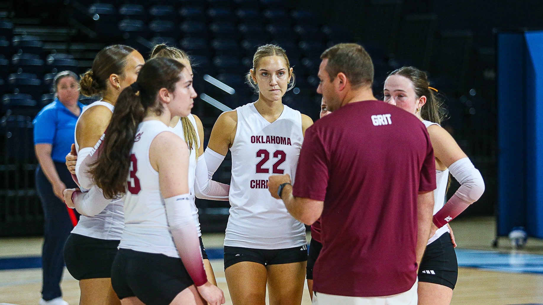 VBall team gets ready with coach freeman