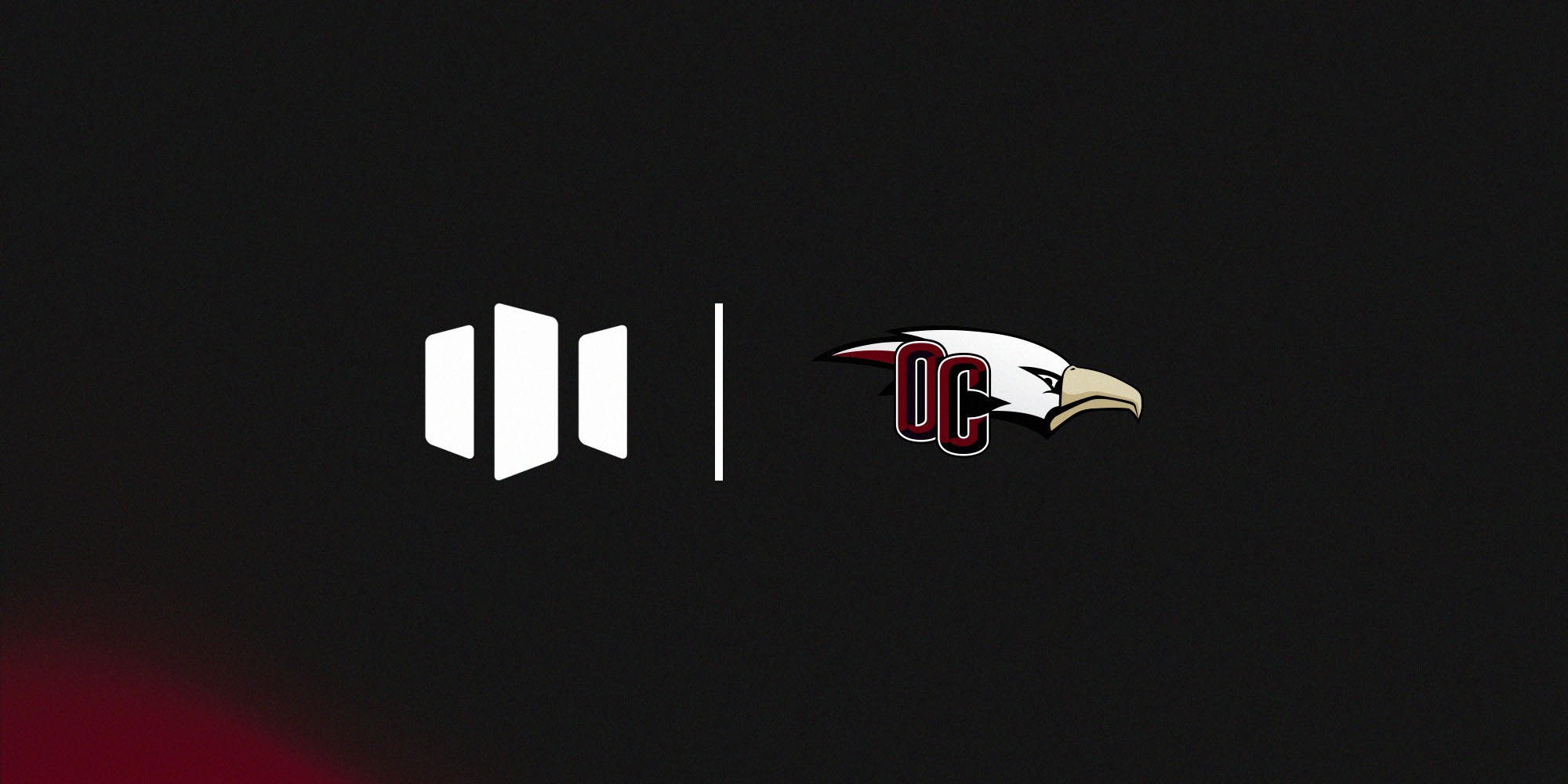Opendorse and Oklahoma Christian Eagle head with OC logos on a black background with maroon lower third overlay