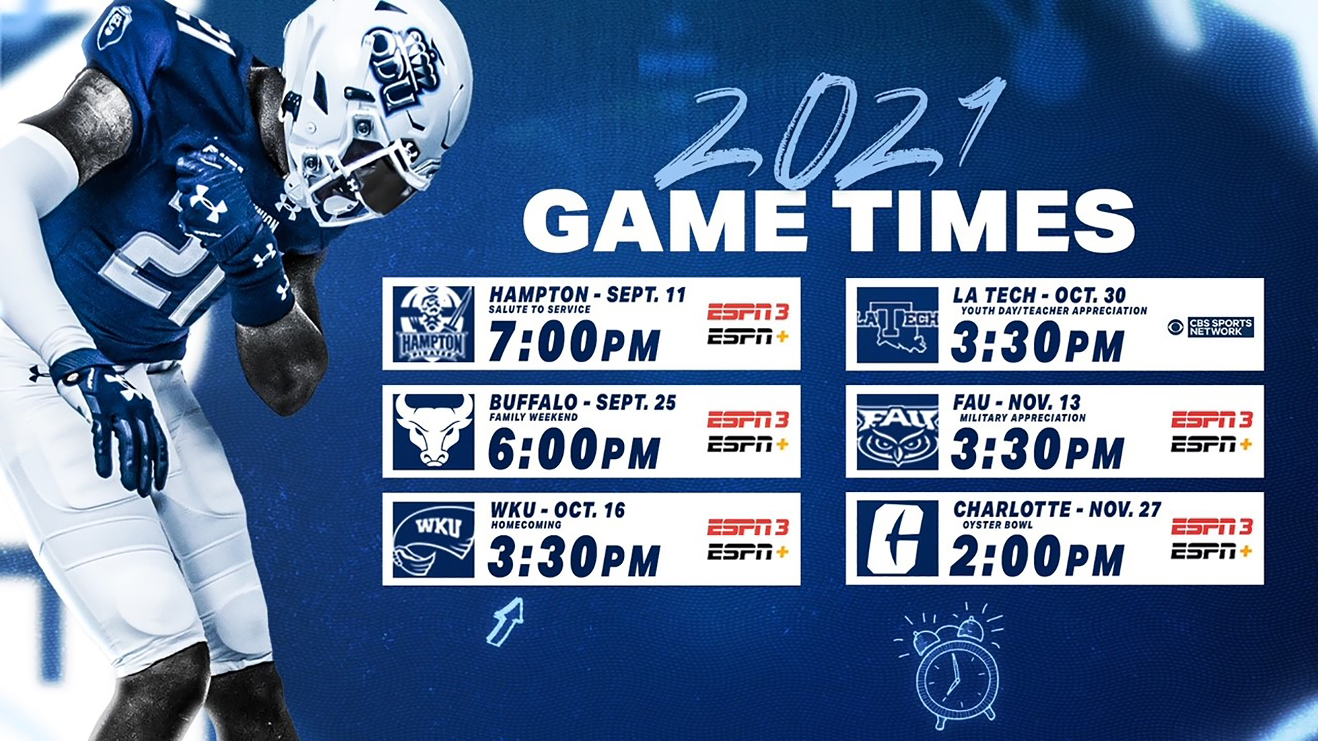 Football Announces Game Times and TV Schedule Old Dominion University