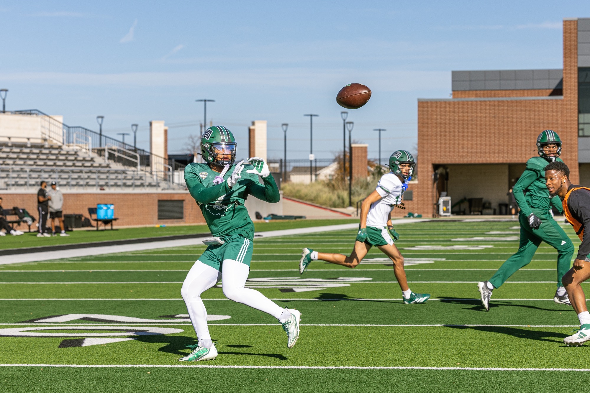 Ohio football practicing at the 2025 Scooter's Coffee Frisco Bowl 
