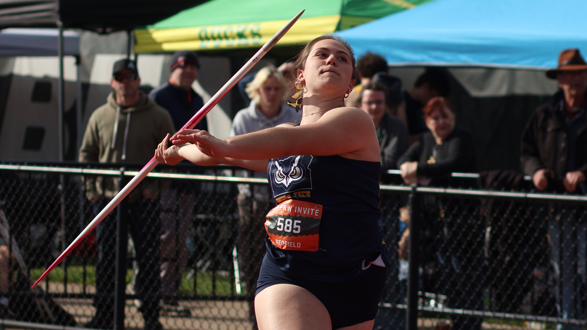 Amina Redfield throwing javelin at OSU