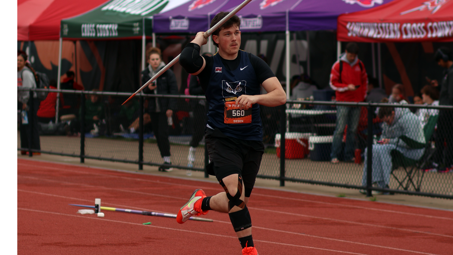 Nolan Sieben on javelin runway, set to throw