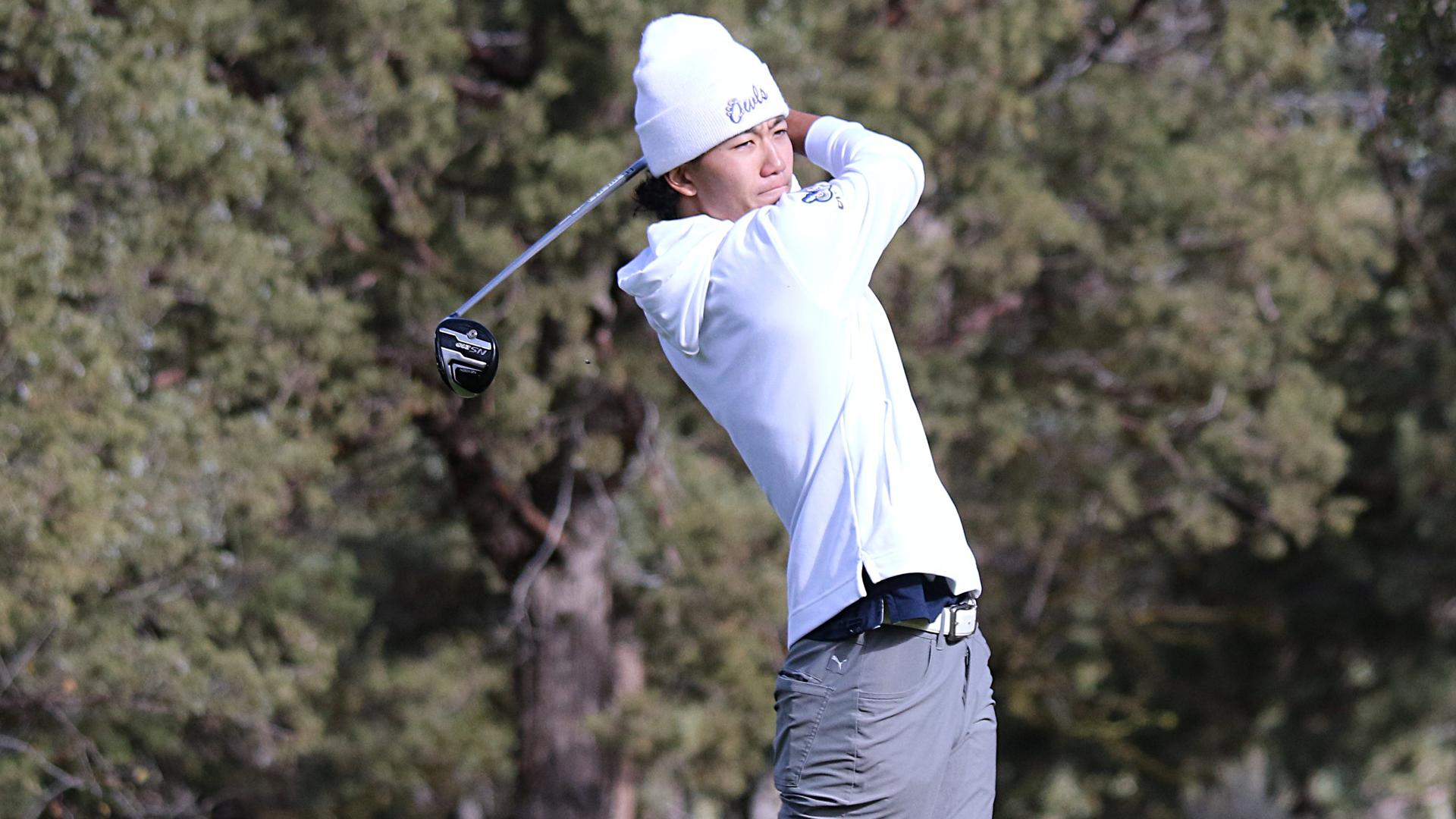 Issey Tanimura taking a tee shot at WPU