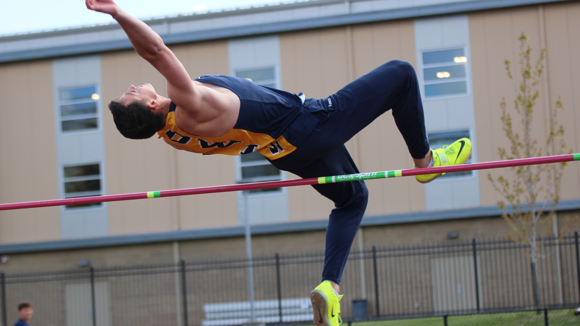Ryan Doherty clearing the bar in the high jump