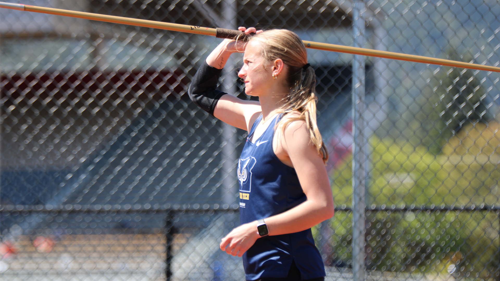 Madi Perkins holding a Javelin