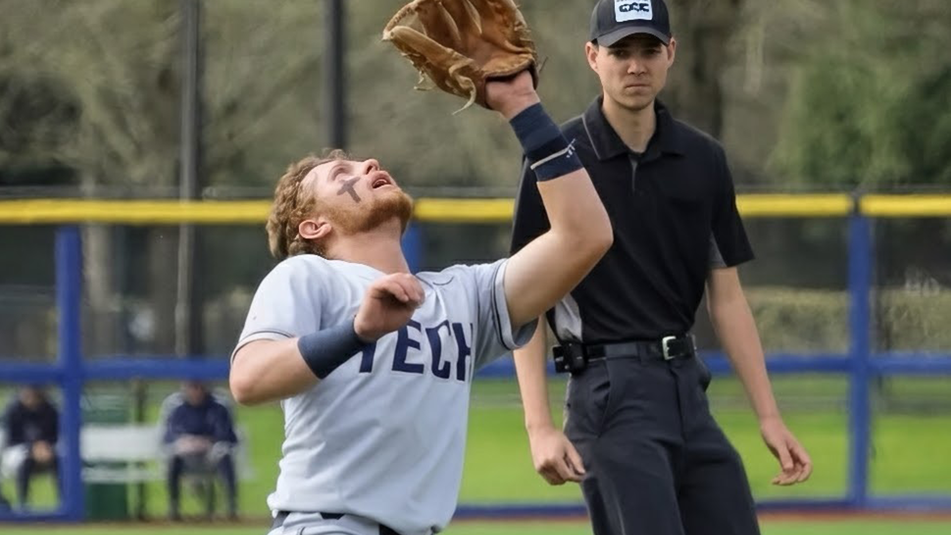 Logan Macy catching pop up at Warner Pacific