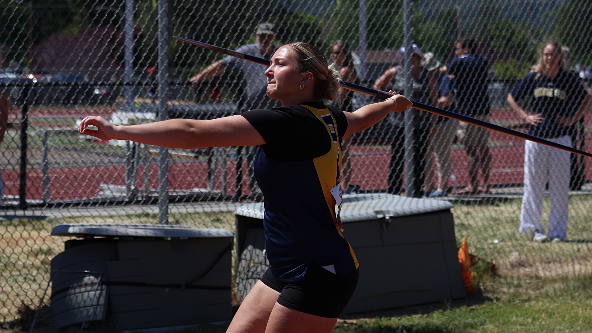 Kate Miles throwing the javelin