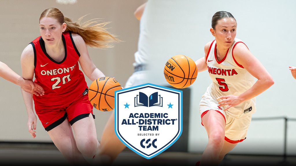 Oneonta women's basketball student-athletes Carlie Young and Megan Desrats named College Sports Communicators Academic All-District