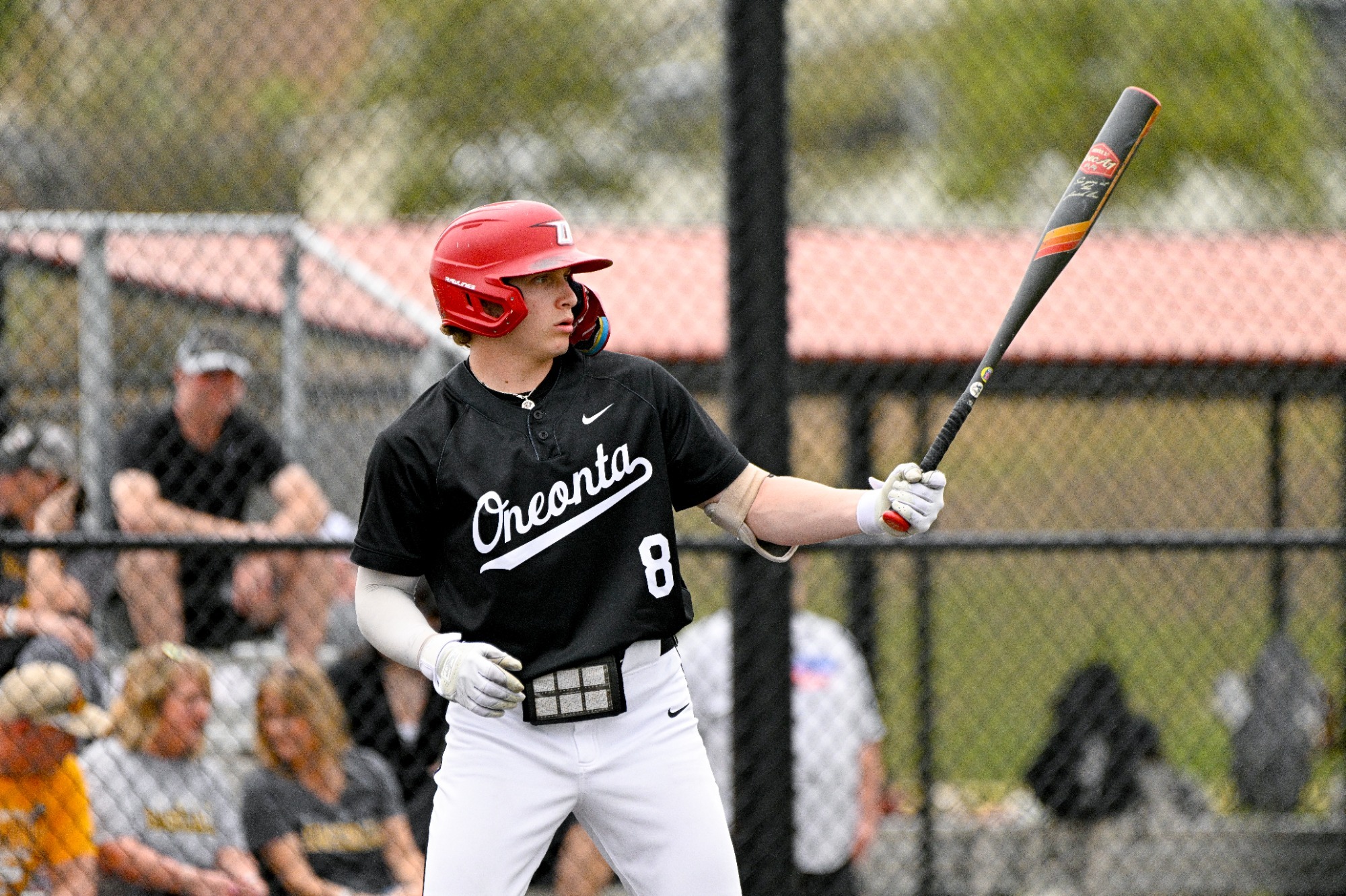 Nick Jacoby readies his bat