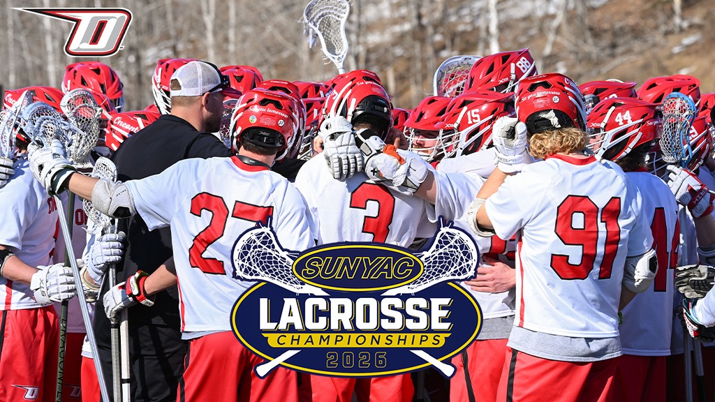 Men's lacrosse team in a huddle with a 