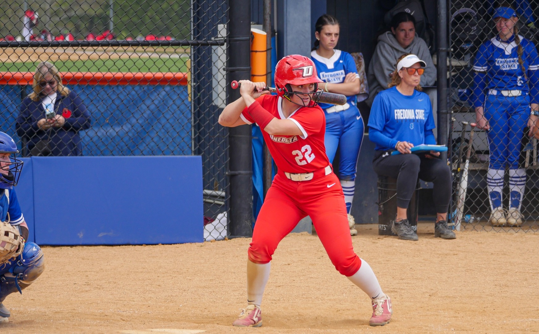 Jaime Cardello prepares to swing at a pitch against Fredonia in the SUNYAC tournament