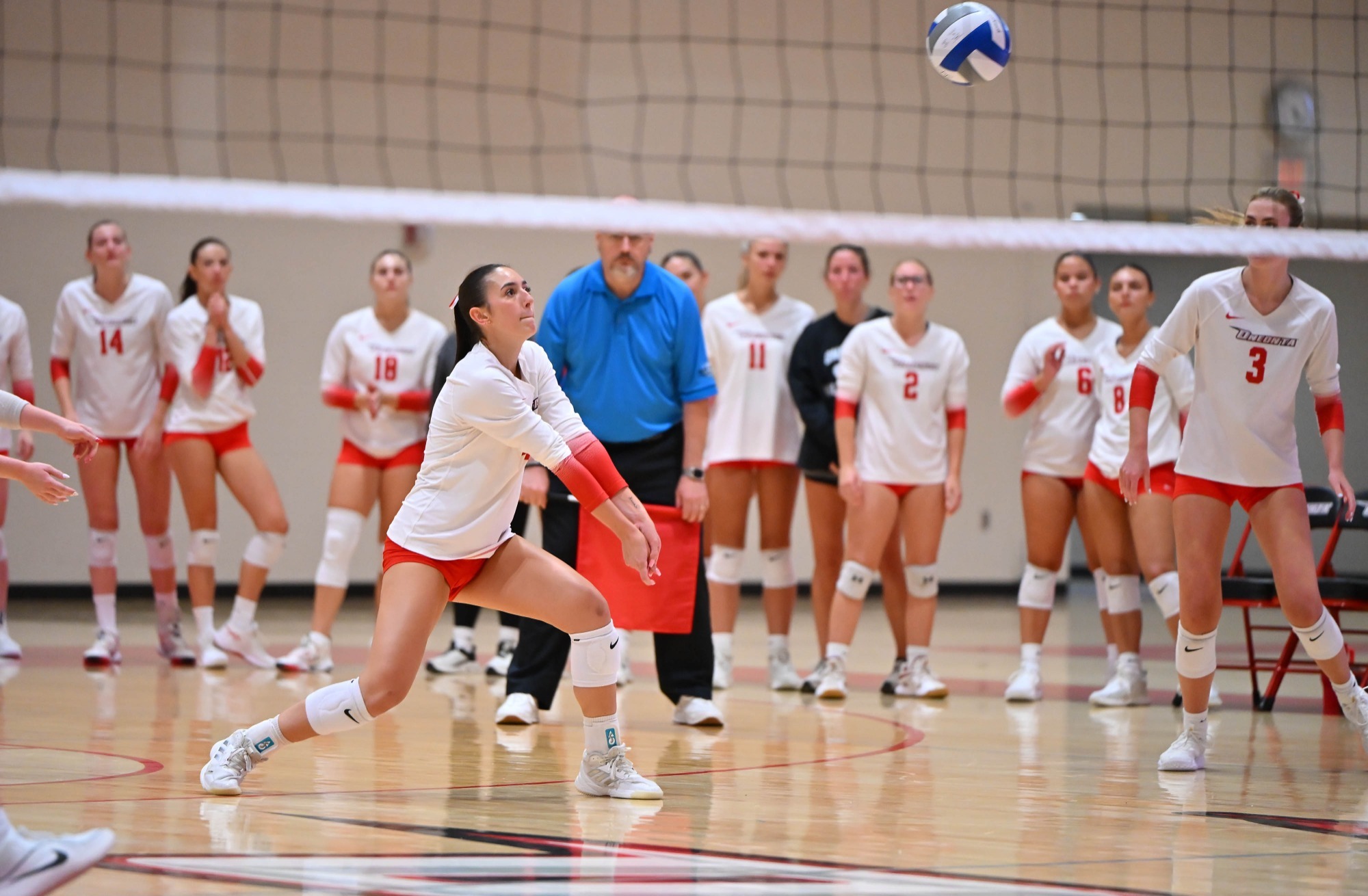 Corynna Manjos gets ready to receive the ball against Skidmore