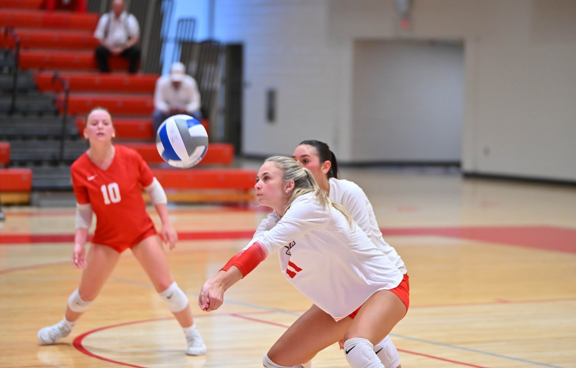 Lily Pugliese prepares to bump the ball against Skidmore