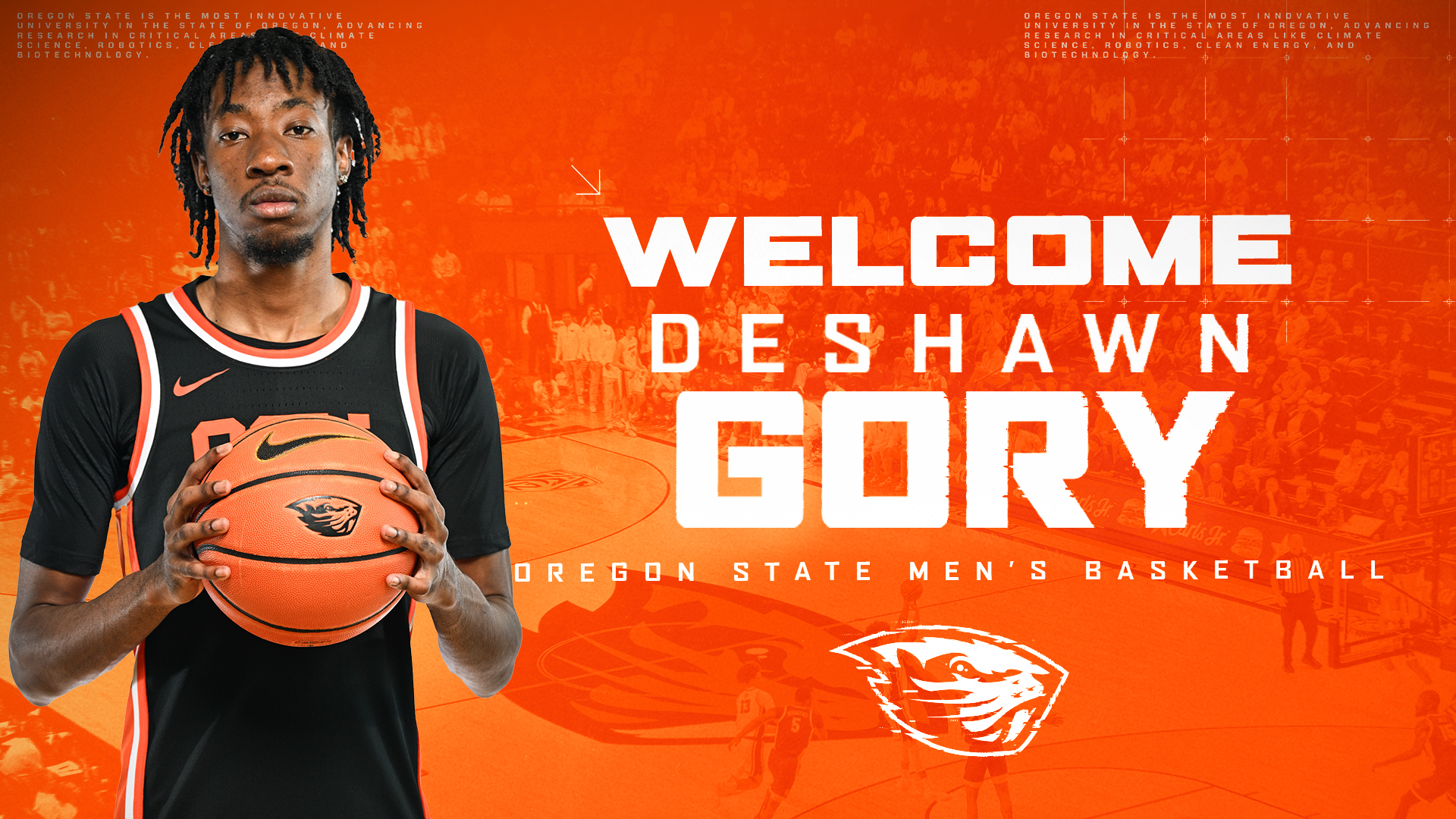 Graphic Depicting DeShawn Gory, welcoming him to Oregon State