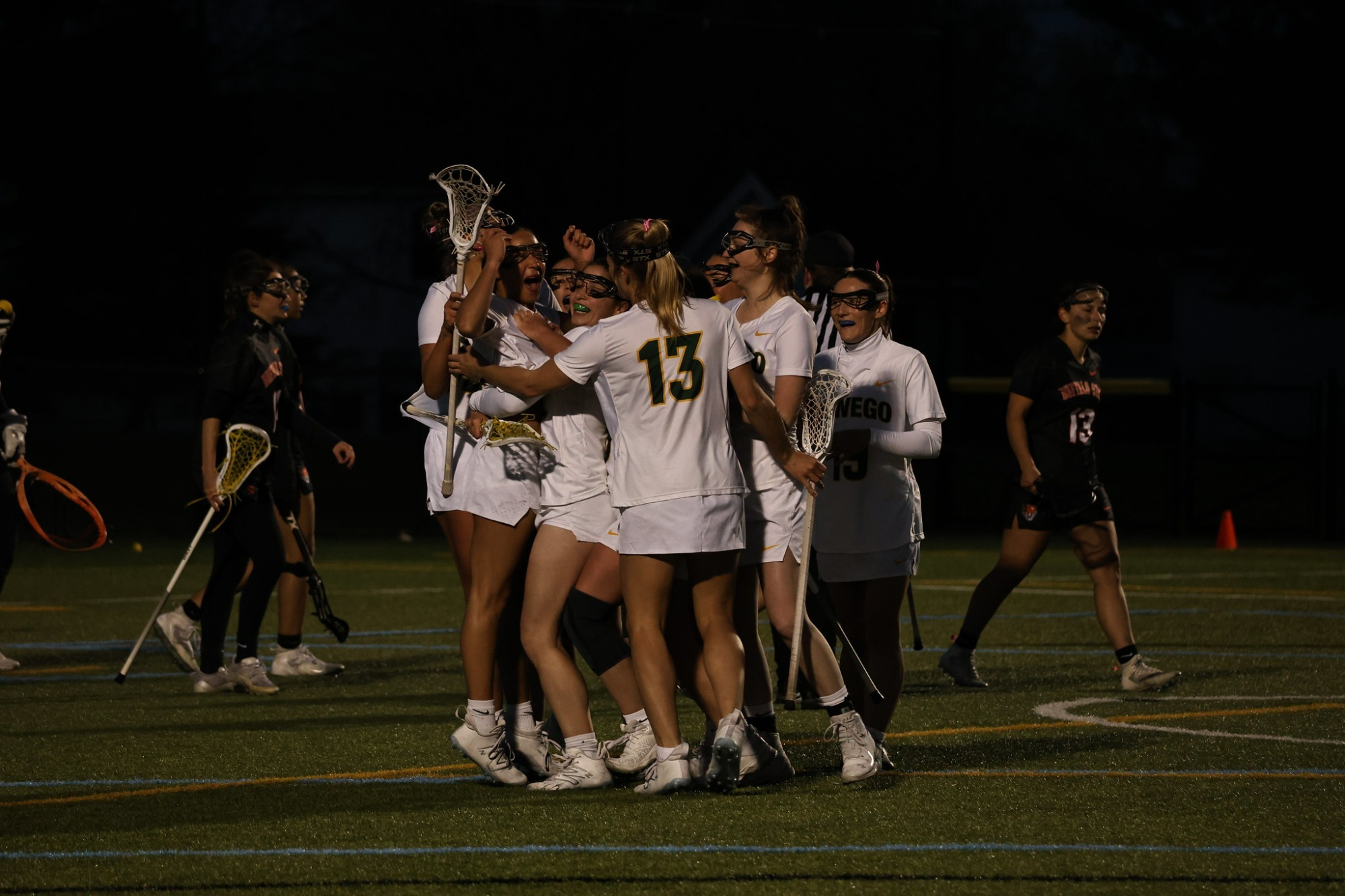Lakers celebrating the game winning goal