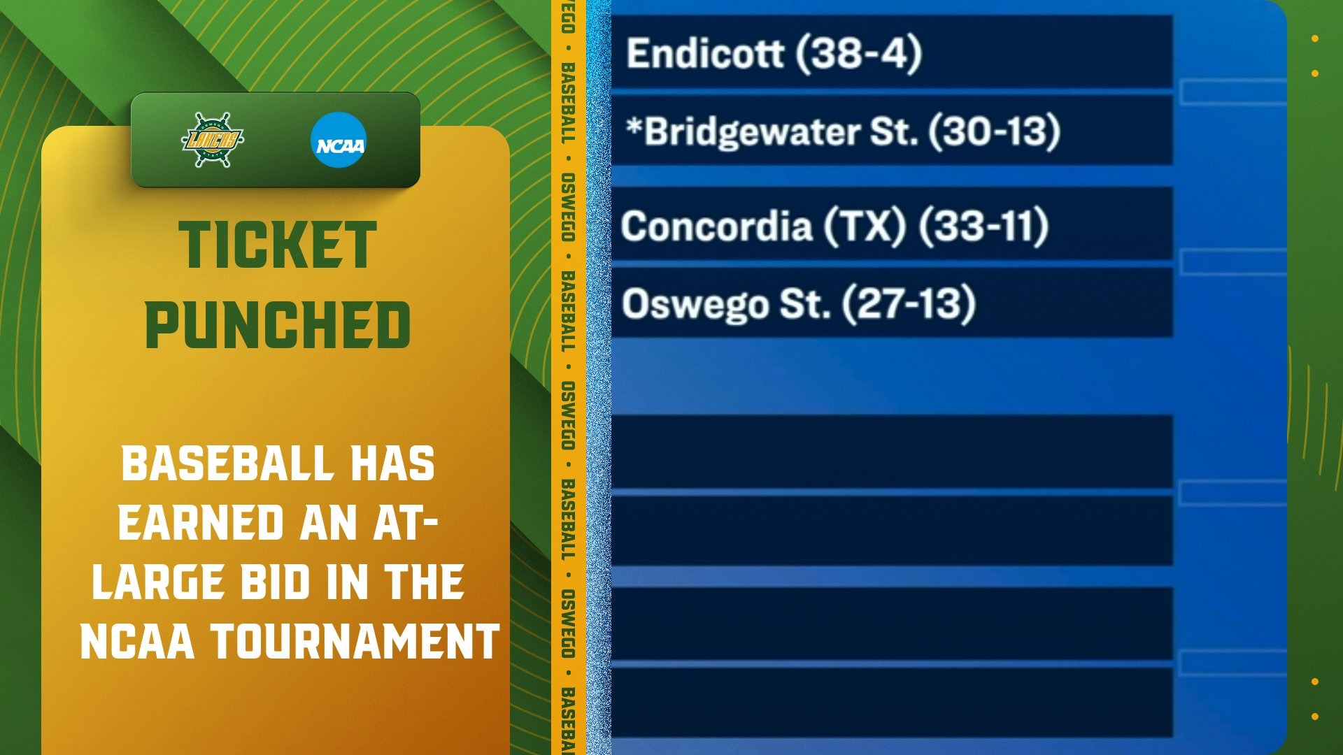 Baseball earns an at large bid to the ncaa tournament 