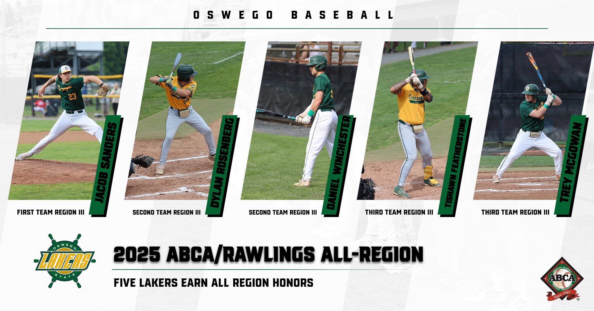 Lakers earn all region honors for 5 baseball player, jacob sanders, dyland rosenberg, daniel winchester, try mcgowan and tishawn featherstone