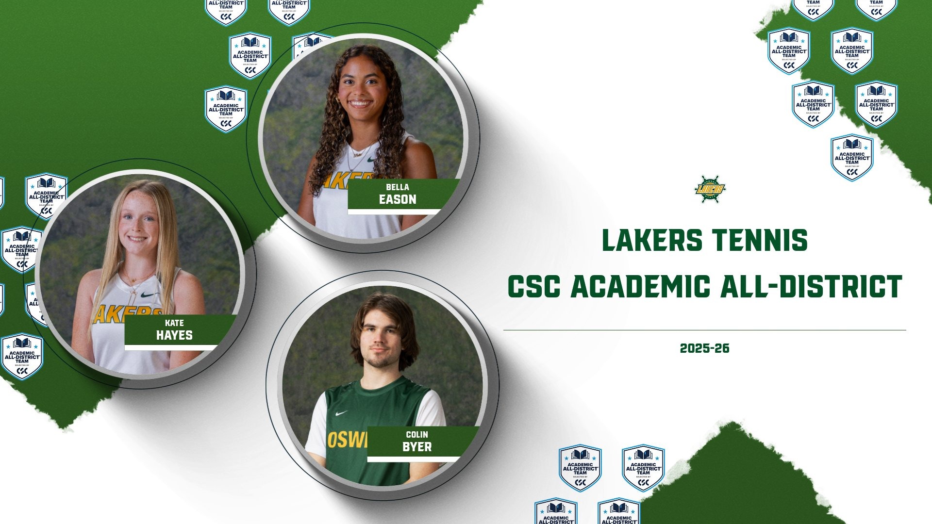 Kate Hayes, Bella Eason, and Colin byer named CSC academic all-district