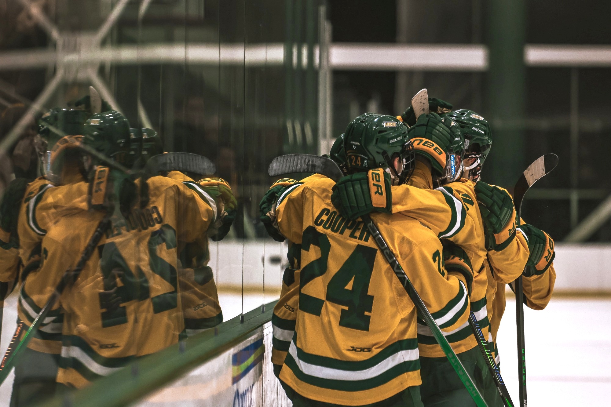 mens hockey goal celebration