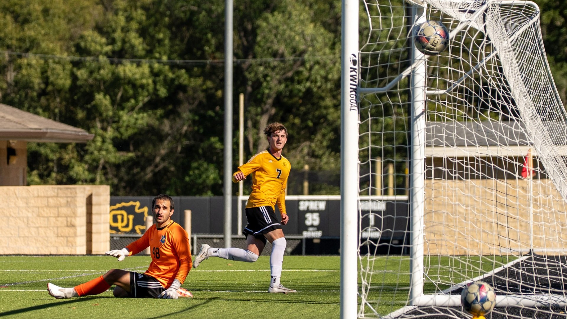 Cale Scott scoring one of his four goals during Ottawa's 17-0 rout of Bethany College