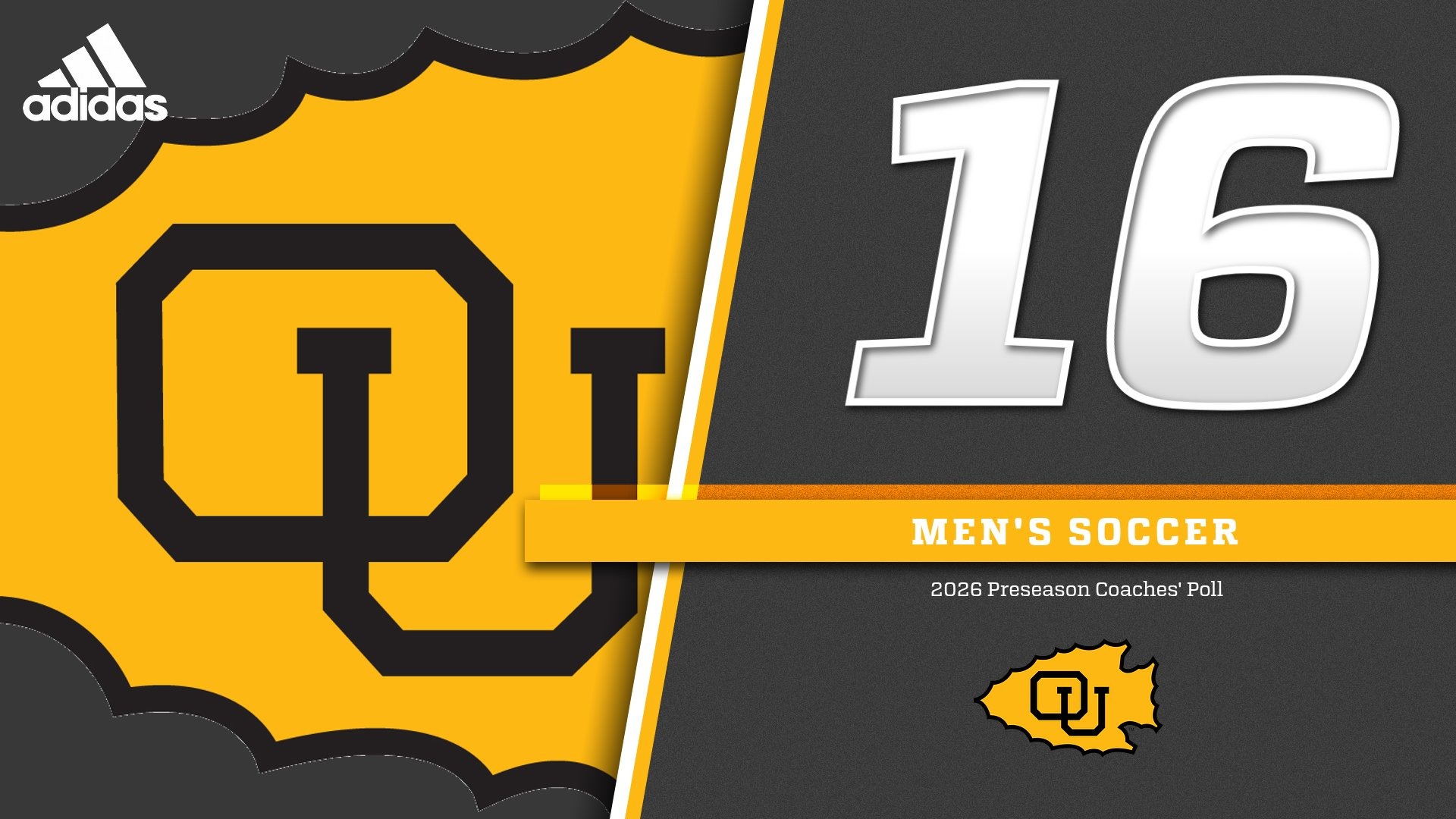 Infographic highlighting Ottawa Men's Soccer's no. 16 ranking in the 2026 NAIA Preseason Coaches' Poll