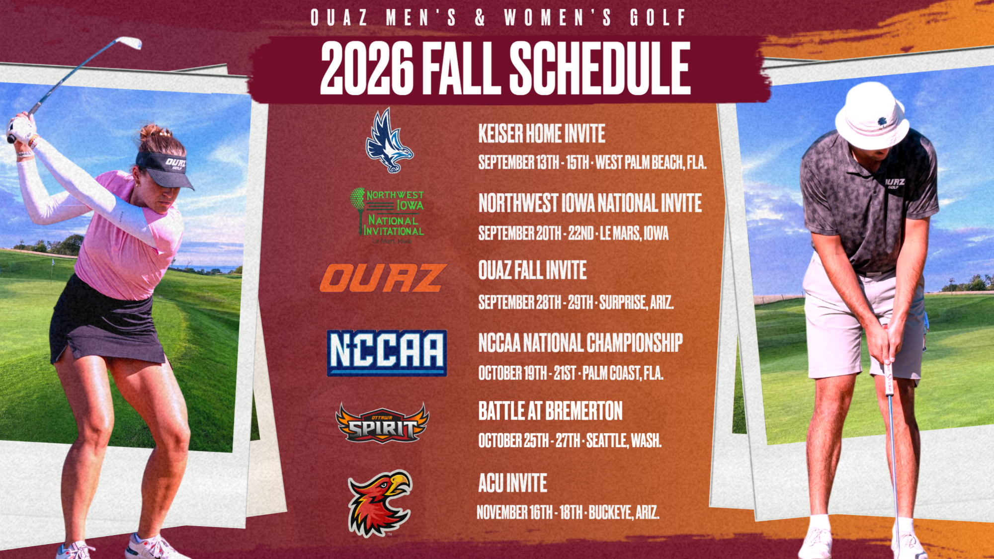 2026 OUAZ Golf Fall Schedule